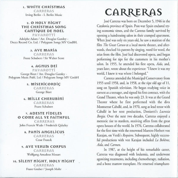 Pavarotti* & Carreras* : Christmas With Pavarotti & Carreras (CD, Comp)