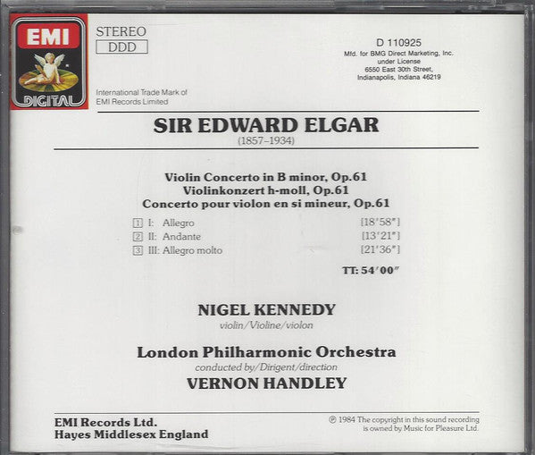 Elgar* – Nigel Kennedy, London Philharmonic Orchestra, Vernon Handley : Violin Concerto (CD, Club)