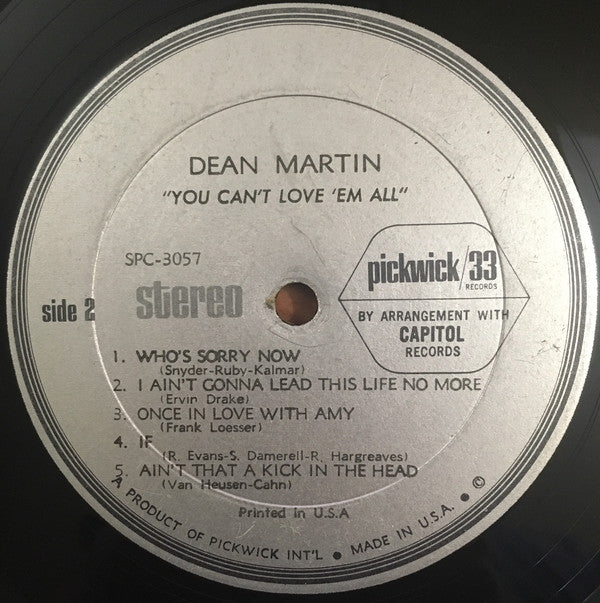 Dean Martin : You Can't Love 'Em All (LP, Album, Comp)