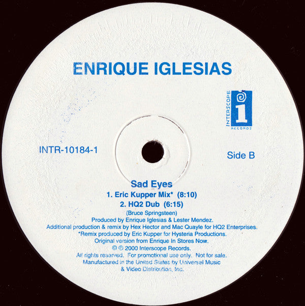 Enrique Iglesias : Sad Eyes (12", Promo)