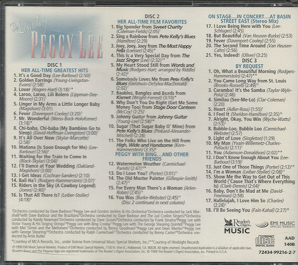 Peggy Lee : The Legendary Peggy Lee (3xCD, Comp)