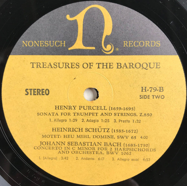 Antonio Vivaldi / George Frideric Handel* / Henry Purcell / Johann Sebastian Bach / Heinrich Schutz* : Nonesuch Presents: Treasures Of The Baroque (LP, Comp)
