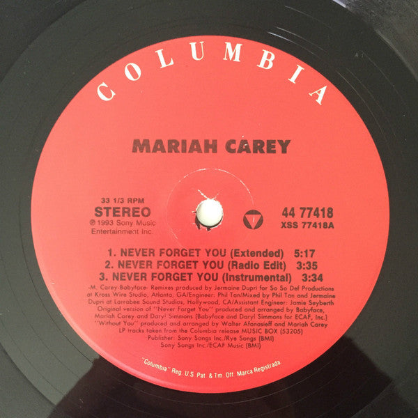 Mariah Carey : Never Forget You (12", Single)