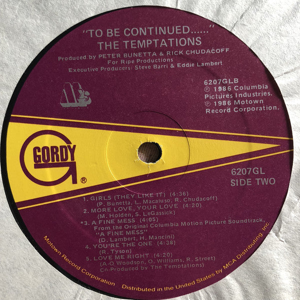 The Temptations : To Be Continued... (LP, Album, Sup)