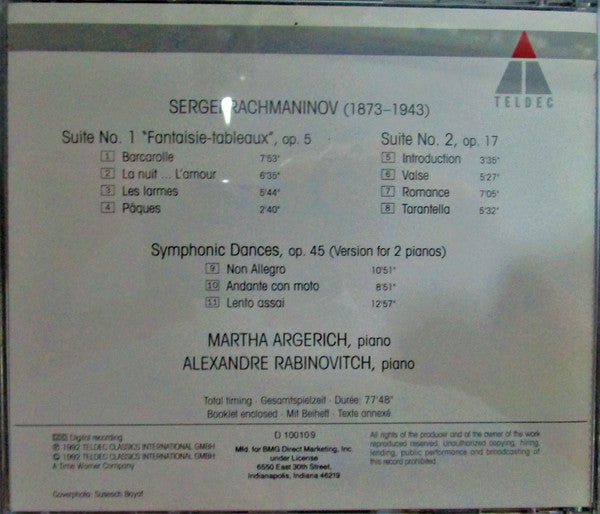Sergei Rachmaninov* - Martha Argerich, Alexandre Rabinovitch* : Suites Op. 5 & Op. 17 • Symphonic Dances Op. 45 (CD, Album, Club)