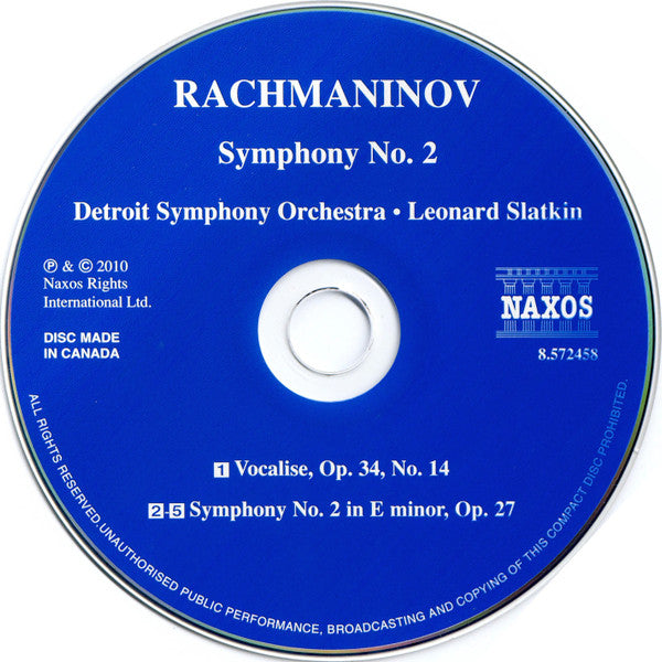 Rachmaninov* / Detroit Symphony Orchestra, Leonard Slatkin : Symphony No. 2 (CD, Album)