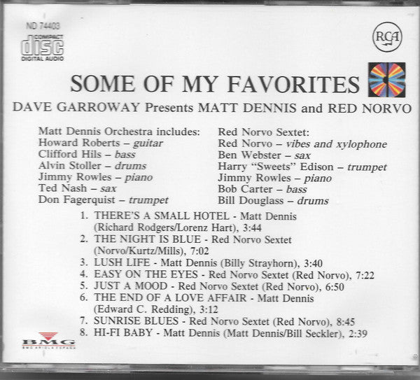 Dave Garroway Presents Matt Dennis, Red Norvo : Some Of My Favorites (CD, Album)