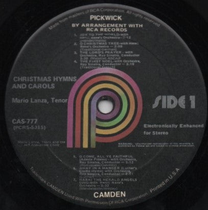Mario Lanza : Christmas Hymns And Carols (LP, Album, RE)