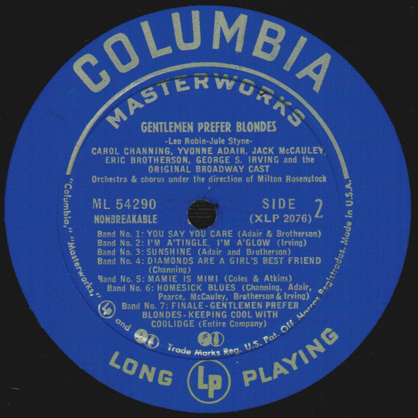 Jule Styne Lyrics By Leo Robin / Carol Channing, Yvonne Adair, Jack McCauley, Eric Brotherson, George S. Irving And The Original Broadway Cast* : Gentlemen Prefer Blondes (LP, Album, Mono, Blu)