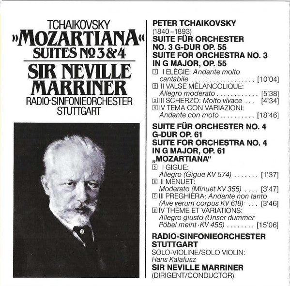 Pyotr Ilyich Tchaikovsky – Sir Neville Marriner, Radio-Sinfonieorchester Stuttgart : »Mozartiana« Suites № 3 & 4 (CD, Album, Club)