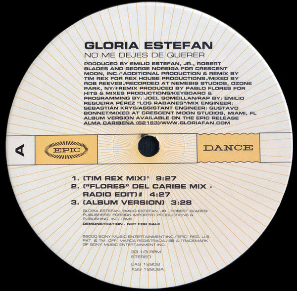 Gloria Estefan : No Me Dejes De Querer (12", Single, Promo)