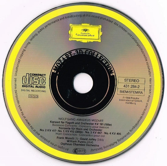 W. A. Mozart* - David Jolley / William Purvis / Frank Morelli / Orpheus Chamber Orchestra : 4 Hornkonzerte / Fagottkonzert (CD, RE)