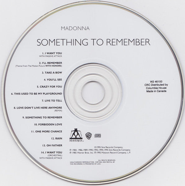 Madonna : Something To Remember (CD, Comp, Club, #95)
