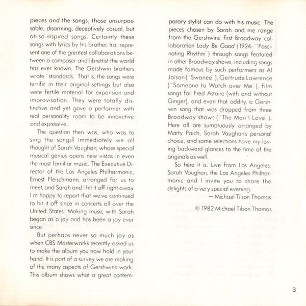 Michael Tilson Thomas | Sarah Vaughan, Los Angeles Philharmonic* : Gershwin Live! (CD, Album)