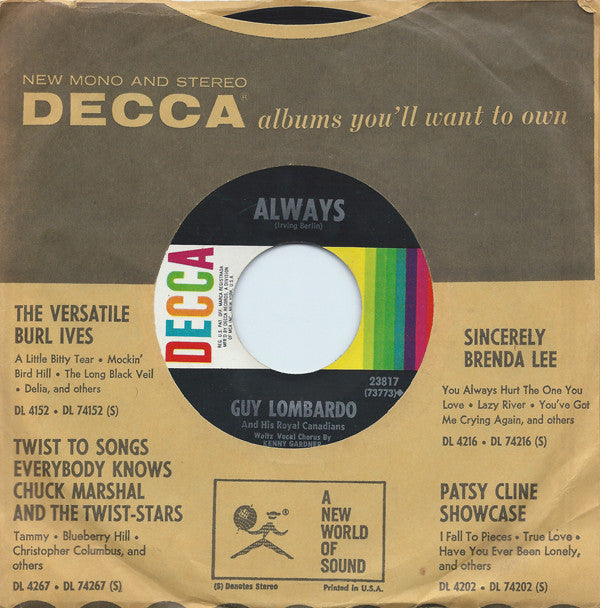 Guy Lombardo And His Royal Canadians : Easter Parade / Always (7", Single, RE, RP, Pin)