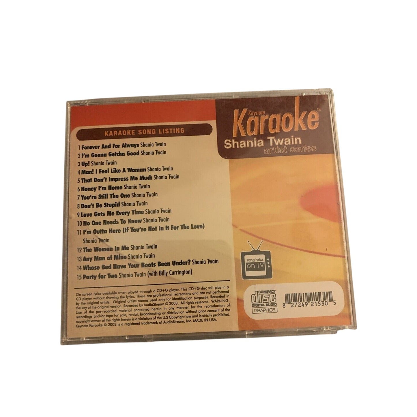 Keynote Karaoke: Shania Twain Greatest Hits by Karaoke (CD, 2005)
