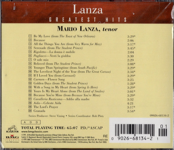 Mario Lanza : Greatest Hits (CD, Comp)