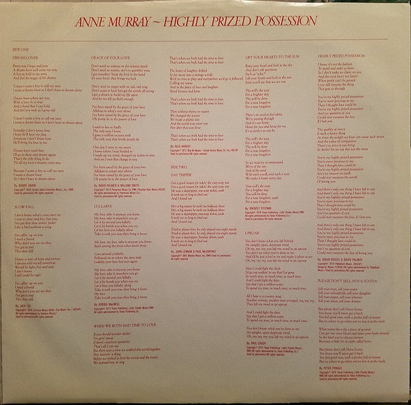 Anne Murray : Highly Prized Possession (LP, Album, Los)