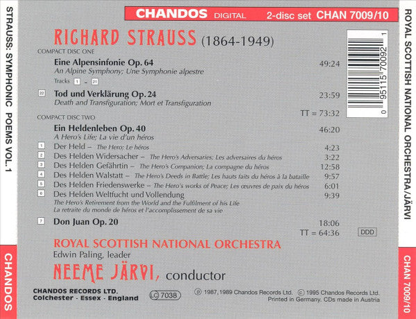 Strauss* - Royal Scottish National Orchestra · Neeme Järvi : Symphonic Poems: Eine Alpensinfonie Op. 64; Tod Und Verklärung Op. 24; Ein Heldenleben Op.40; Don Juan Op. 20 (2xCD, Comp)