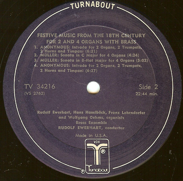 Rudolf Ewerhart, Franz Lehrndorfer, Hans Haselböck, Wolfgang Oehms : Festive Music From The 18th Century For 2 And 4 Organs With Brass (LP, Album)