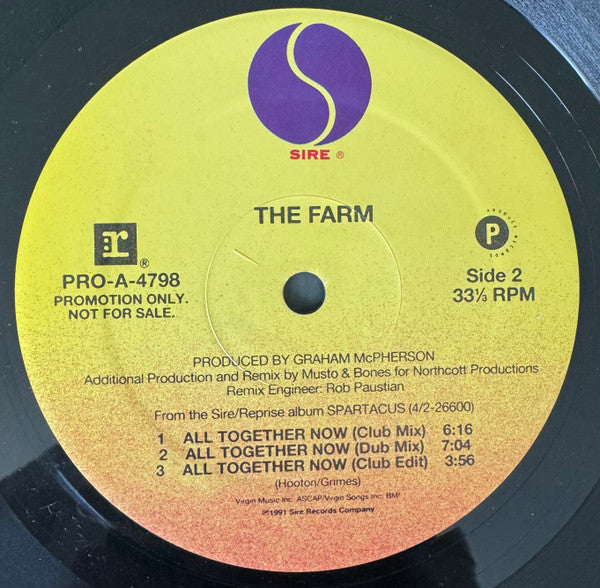 The Farm : All Together Now (Musto & Bones Remixes) (12", Promo)