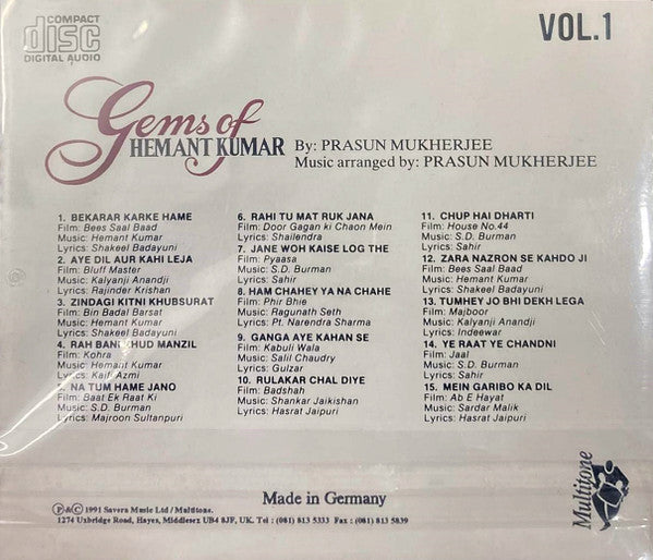 Prasun Mukherjee : Gems Of Hemant Kumar • Vol.1 (CD)