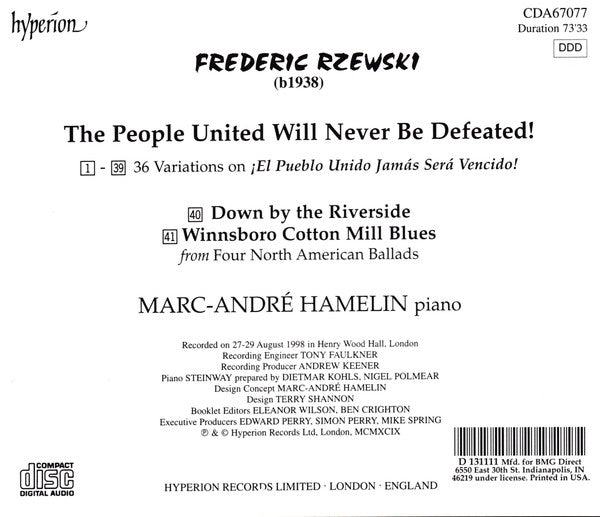 Rzewski* - Marc-André Hamelin : The People United Will Never Be Defeated! (CD, Album, Club)