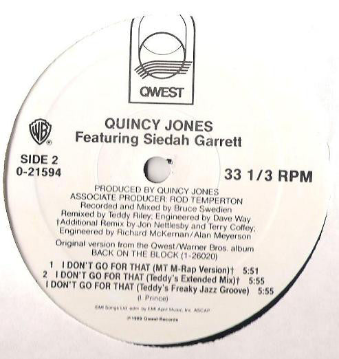 Quincy Jones Featuring Siedah Garrett : I Don't Go For That (12", Maxi)