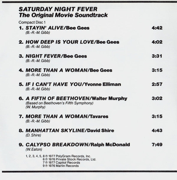 Various : Saturday Night Fever (The Original Movie Sound Track) (2xCD, Album, Comp, Club, RE)