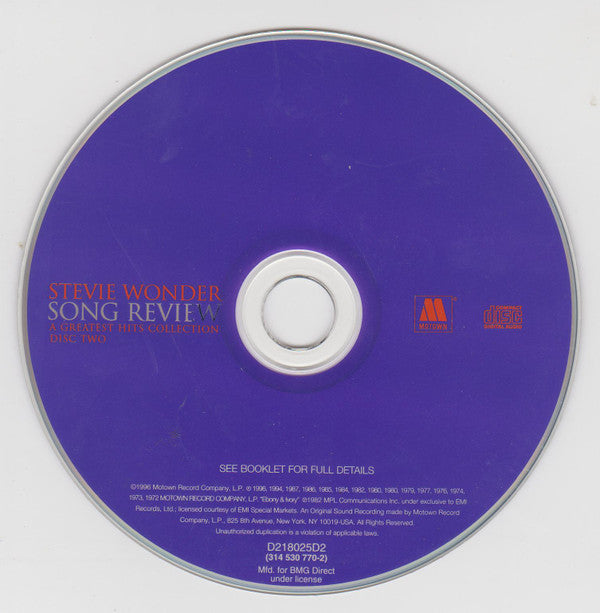 Stevie Wonder : Song Review - A Greatest Hits Collection (2xCD, Comp, Club, BMG)