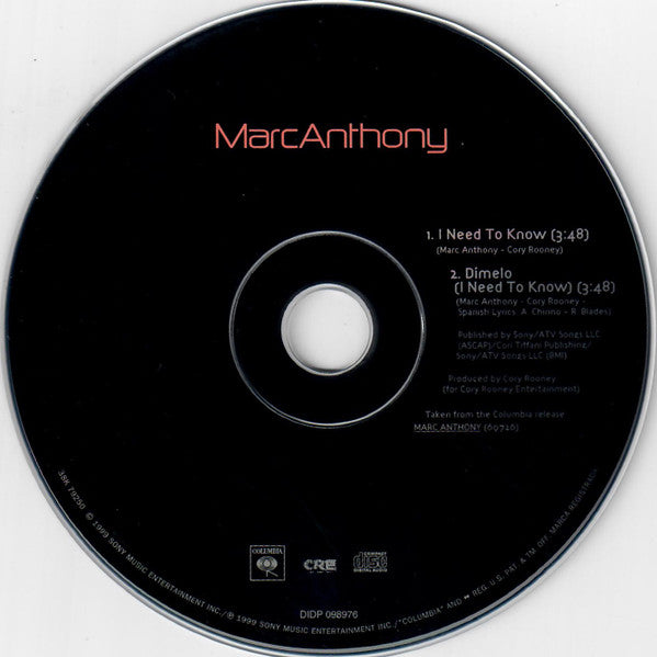 Marc Anthony : I Need To Know (CD, Single)