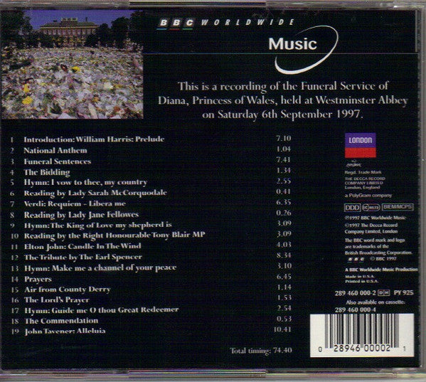 Various : Diana Princess Of Wales 1961-1997 - The BBC Recording Of The Funeral Service (CD, Album)