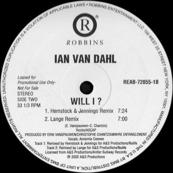 Ian Van Dahl : Will I? (12", Promo)