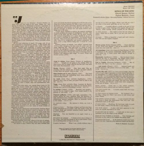 Gérard Souzay / Dalton Baldwin / Poulenc* : Songs Of Poulenc (LP, RP)