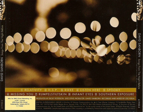 David Sanborn : Songs From The Night Before (CD, Album, Club)
