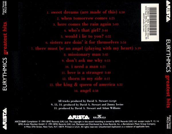 Eurythmics : Greatest Hits (CD, Comp, Club, RE)