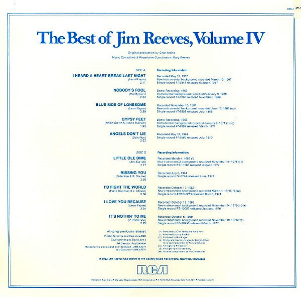 Jim Reeves : The Best Of Jim Reeves Volume IV (LP, Comp, Ind)