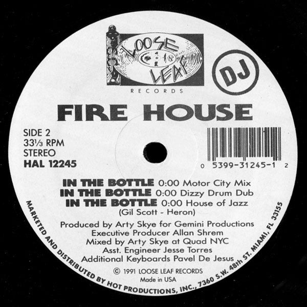 Fire House : In The Bottle (12", Promo)