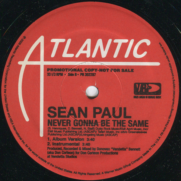 Sean Paul Feat. Keisha Cole* : (When You Gonna) Give It Up To Me / Never Gonna Be The Same (12", Promo)