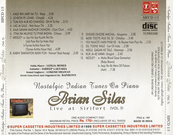 Gulshan Kumar Presents Brian Silas : Nostalgic Indian Tunes On Piano (Vol. 5) Live At Sirifort (CD)