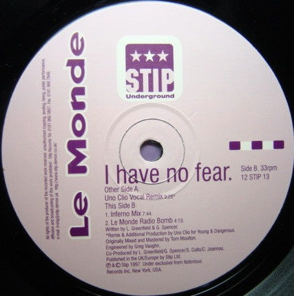 Le Monde (2) : I Have No Fear (12")