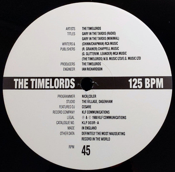 The Timelords : Gary In The Tardis (12", Ltd)