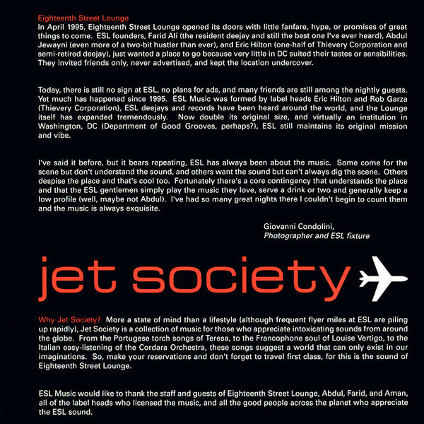 Various : Eighteenth Street Lounge Soundtracks - Jet Society (CD, Comp, P/Mixed)