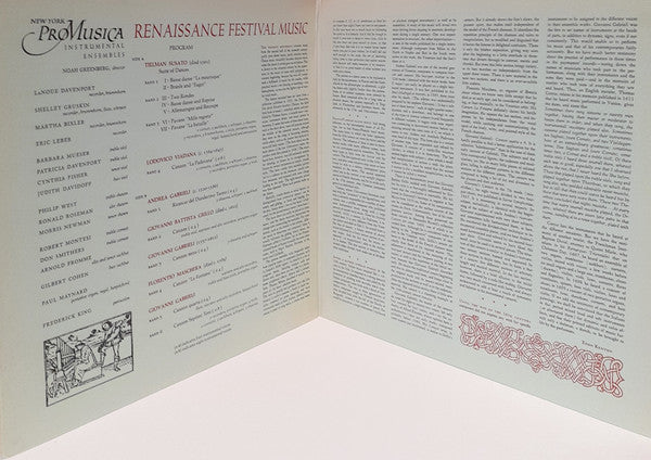 New York Pro Musica, Noah Greenberg : Renaissance Festival Music (Flemish Dances And Venetian Music) (LP, Album, Gat)