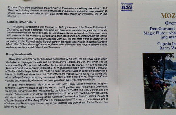 Mozart*, Capella Istropolitana, Barry Wordsworth : Overtures (CD, RP)