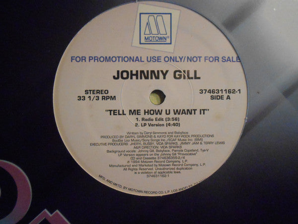 Johnny Gill : Tell Me How U Want It (12", Promo)