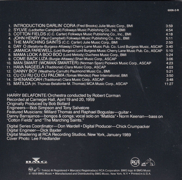 Harry Belafonte - Belafonte At Carnegie Hall (CD) - Discogs image 4