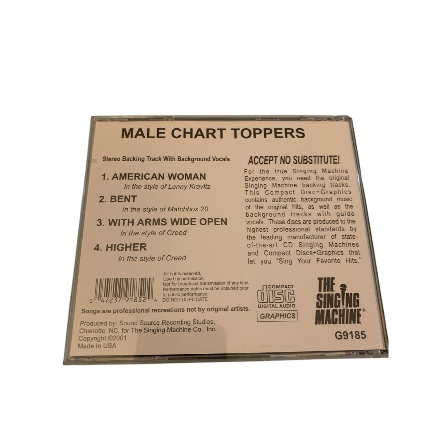 Karaoke: Male Chart Toppers - Audio CD By Various Artists (CDG)