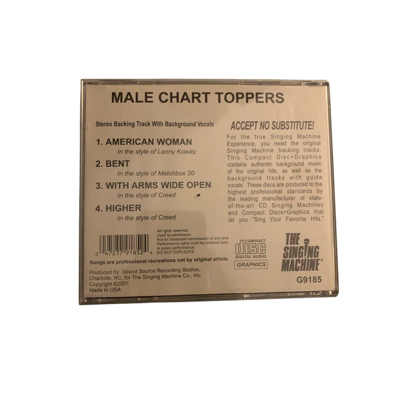 Karaoke: Male Chart Toppers - Audio CD By Various Artists