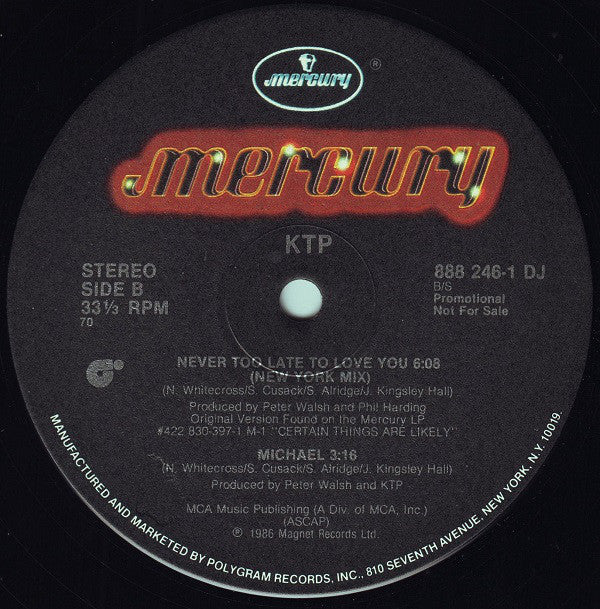 Kissing The Pink : Never Too Late To Love You (12", Single, Promo)